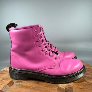 Kids Pink Dr Martens Smooth Leather Combat Boots Side Zip‎ Size 3 US Pink